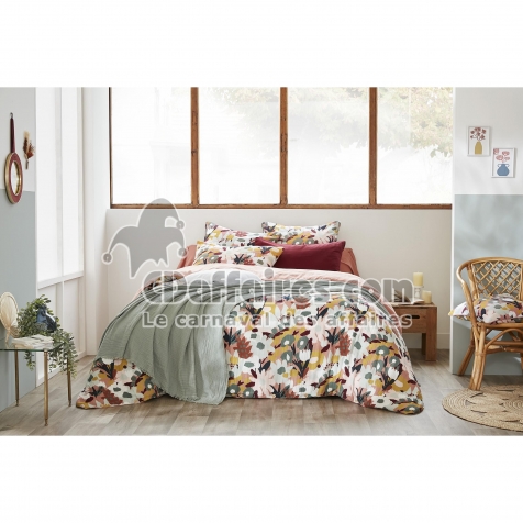 Housse de couette r&eacute;versible 140 x 200 cm &ndash; Double gaze de coton imprim&eacute;e L&Eacute;ANE &ndash; Rose p&ecirc;che