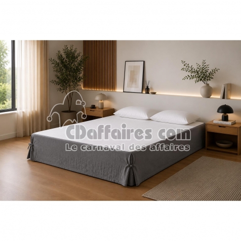 Cache-sommier 140 x 190 cm Double Gaze de Coton GA&Iuml;A Anthracite &ndash; Qualit&eacute; Haut de Gamme
