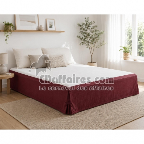 Cache-sommier 160 x 200 cm Double Gaze de Coton GA&Iuml;A Bordeaux &ndash; Qualit&eacute; Haut de Gamme
