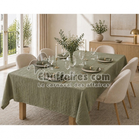 Nappe rectangle 150 x 350 cm + 6 serviettes de table &ndash; Double gaze de coton GA&Iuml;A Romarin
