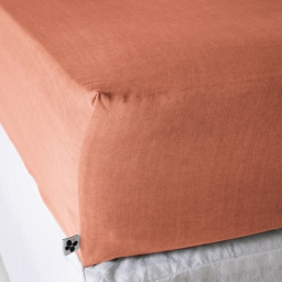 Drap-housse 90 x 190 cm – Lyocell uni LYSANDRE – Terracotta – Bonnet 30 cm