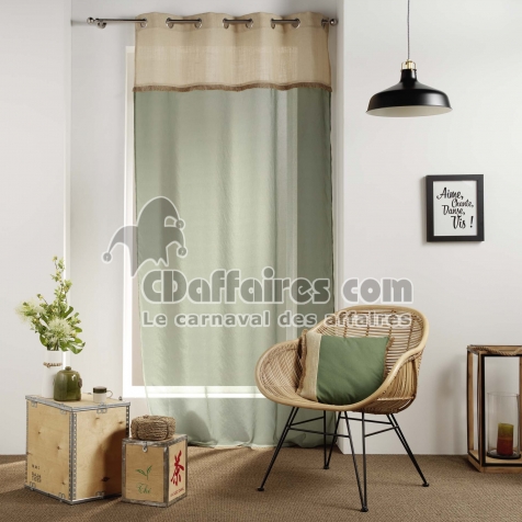 Voilage &agrave; &oelig;illets 140 x 240 cm &ndash; Voile sabl&eacute; & jute &ndash; Greenybel Vert