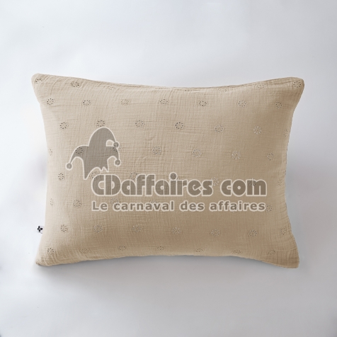 Taie d&rsquo;Oreiller Brod&eacute;e 50 x 70 cm &ndash; Gaze de Coton &ndash; Ga&iuml;a Boho Ficelle