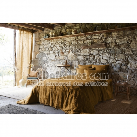 Housse de couette 200 x 200 cm &ndash; Lin Fran&ccedil;ais Lav&eacute; &ndash; SOLINE Caramel