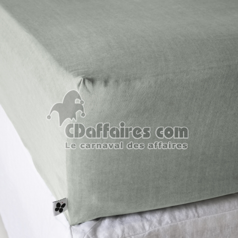 Drap-housse 90 x 190 cm &ndash; Lyocell uni LYSANDRE &ndash; Lichen &ndash; Bonnet 30 cm