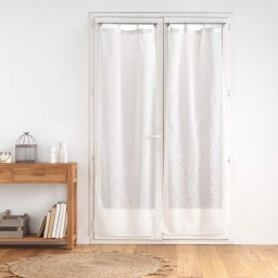 Paire de panneaux droits &agrave; &oelig;illets bois 2 x 70 x 200 cm &ndash; Voile tiss&eacute; Minalisa Blanc