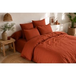 pack gaze de coton &ndash; parure de couette 220 x 240 cm + drap housse 140x190 + 2 taies 50x70 Terracotta