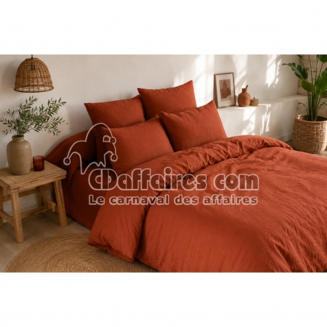 pack gaze de coton &ndash; parure de couette 220 x 240 cm + drap housse 140x190 + 2 taies 50x70 Terracotta