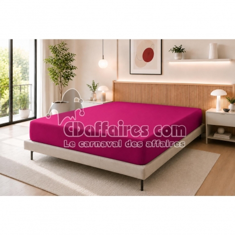 Drap Housse 160 x 200 cm Magenta &ndash; 100% Coton 57 Fils/cm&sup2;- Bonnet 30 cm