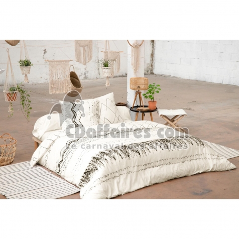 Parure de lit 240 x 220 cm + 2 taies d&rsquo;oreiller 63 x 63 cm &ndash; Coton 57 fils &ndash; Motif Berb&egrave;re