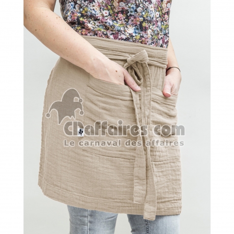 Tablier Serveur 45 x 80 cm &ndash; Gaze de Coton Unie GA&Iuml;A Ficelle