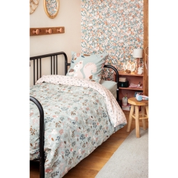 Parure de lit réversible + 1 taie d’oreiller 140 x 200 cm – Coton 57 fils – Imprimé Tamia