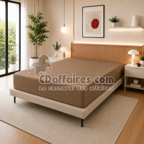 Drap Housse 140 x 190 cm Taupe  &ndash; 100% Coton 57 Fils/cm&sup2; &ndash; Bonnet 30 cm