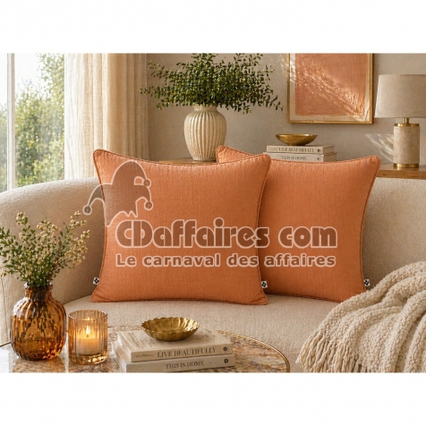 Lot de 2 coussins 45 x 45 cm gaze de coton Abricot &ndash; D&eacute;houssables zip &ndash; Passepoil