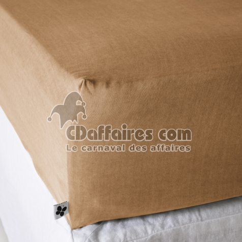 Drap-housse 160 x 200 cm &ndash; Lyocell uni LYSANDRE &ndash; Camel &ndash; Bonnet 30 cm