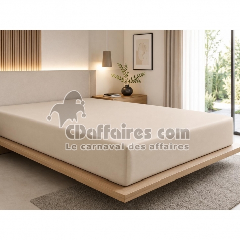 Drap-Housse 180 x 200 cm Prestige Sable &ndash; Satin de Coton Peign&eacute; 120 fils/cm&sup2; &ndash; Bonnet 30 cm