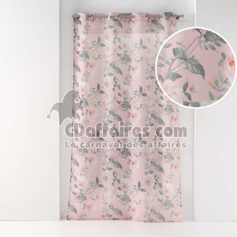 Voilage &agrave; &oelig;illets 140 x 240 cm &ndash; voile sable &ndash; imprim&eacute; Alissia &ndash; Rose