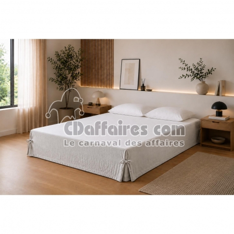 Cache-sommier 160 x 200 cm Double Gaze de Coton GA&Iuml;A Nuage &ndash; Qualit&eacute; Haut de Gamme