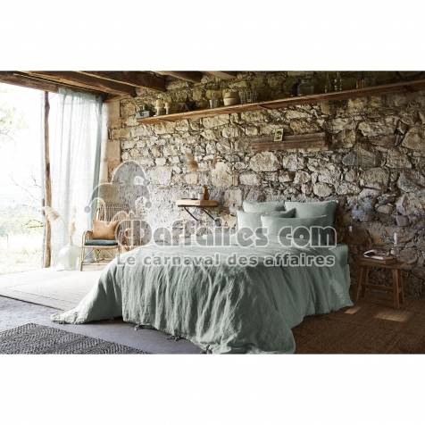 Housse de couette 200 x 200 cm &ndash; Lin Fran&ccedil;ais Lav&eacute; &ndash; SOLINE Eucalyptus