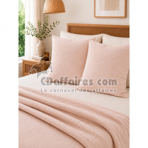 Lot de 2 Taies d&rsquo;Oreiller 60 x 60 cm &ndash; Double Gaze de Coton &ndash; GA&Iuml;A Guimauve