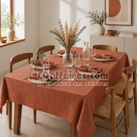 Nappe rectangle 150 x 250 cm + 6 serviettes de table &ndash; Double gaze de coton GA&Iuml;A Terracotta
