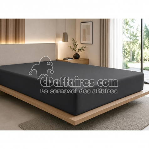 Drap-Housse 180 x 200 cm Prestige Graphite  &ndash; Satin de Coton Peign&eacute; 120 fils/cm&sup2; &ndash; Bonnet 30 cm