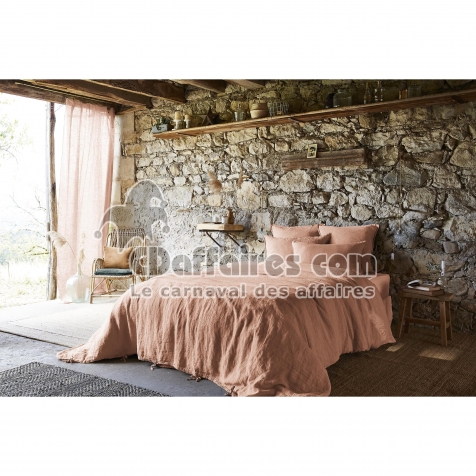 Housse de couette 200 x 200 cm &ndash; Lin Fran&ccedil;ais Lav&eacute; &ndash; SOLINE Vieux Rose