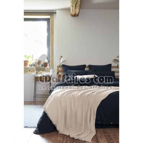 Plaid &agrave; franges 180 x 220 cm &ndash; Double gaze de coton GA&Iuml;A Pampa