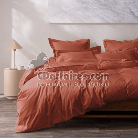 Housse de couette 240 x 220 cm Grand H&ocirc;tel Signature Terracotta &mdash; Percale de coton peign&eacute; 80 fils/cm&sup2;