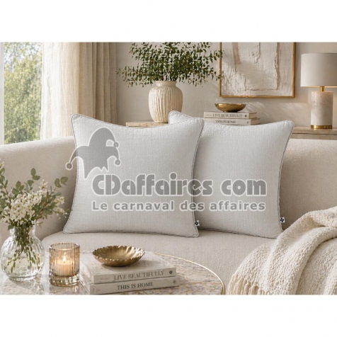 Lot de 2 coussins 45 x 45 cm gaze de coton Nuage &ndash; D&eacute;houssables zip &ndash; Passepoil