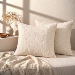 Lot de 2 Taies d&rsquo;Oreiller 60 x 60 cm &ndash; Gaze de Coton Brod&eacute;e &ndash; GA&Iuml;A BOHO Pampa