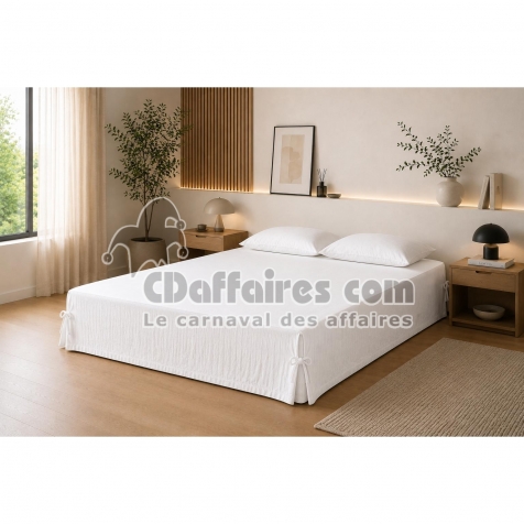Cache-sommier 160 x 200 cm Double Gaze de Coton GA&Iuml;A Blanc &ndash; Qualit&eacute; Haut de Gamme