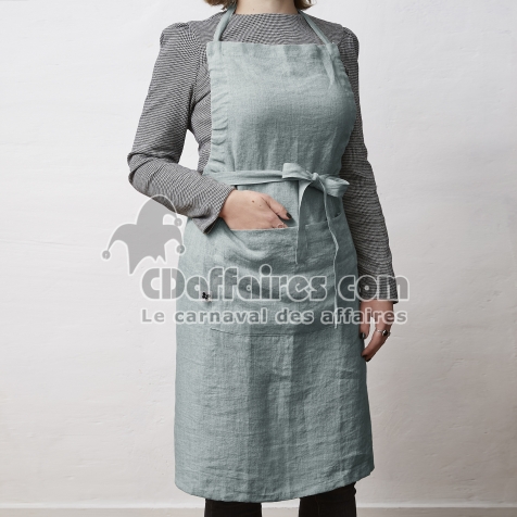Tablier ajustable 70 x 85 cm &ndash; Lin lav&eacute; fran&ccedil;ais 160 g/m&sup2; &ndash; Soline Azur