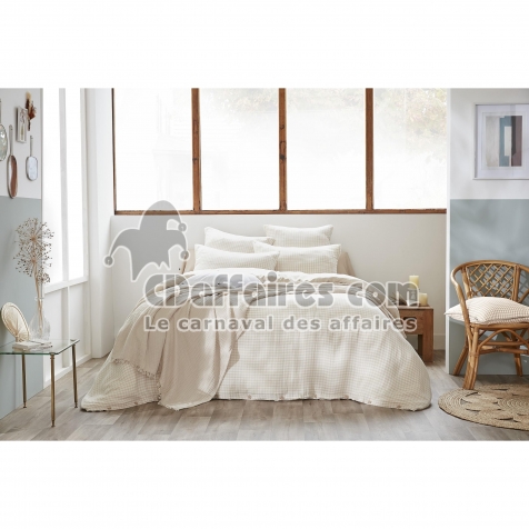Housse de couette r&eacute;versible 260 x 240 cm &ndash; Gaze de coton tiss&eacute;e teint&eacute;e &ndash; VICKIE Pampa