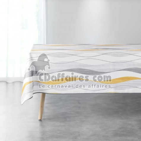 Nappe antitache rectangle 150 x 240 cm polyester imprim&eacute; &ndash; Ondulys Blanc/jaune