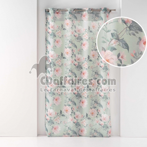 Voilage &agrave; &oelig;illets 140 x 240 cm &ndash; voile sable &ndash; imprim&eacute; Alissia &ndash; menthe