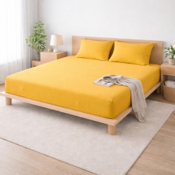 Drap-housse 140 x 190 cm Sienna Jaune &ndash; Face Gaze de Coton & Coton 57 fils &ndash; Bonnet 30 cm