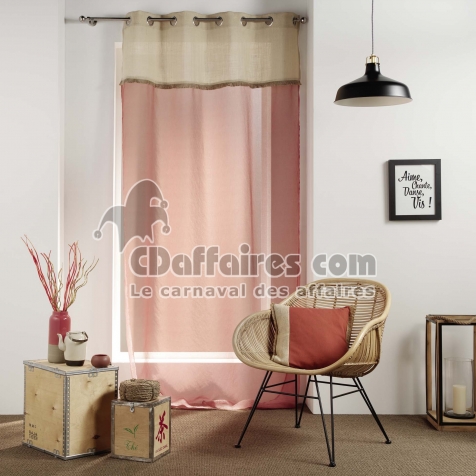 Voilage &agrave; &oelig;illets 140 x 240 cm &ndash; Voile sabl&eacute; & jute &ndash; Greenybel Terracotta