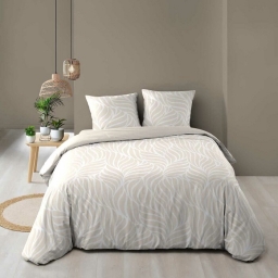 Housse de couette 240 x 220 cm imprim&eacute;e 57 fils &ndash; MORGANE Naturel &ndash; 2 taies incluses