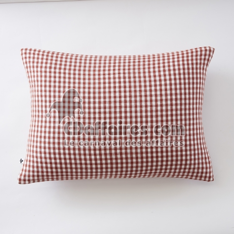 Taie d&rsquo;oreiller 50 x 70 cm &ndash; Gaze de coton tiss&eacute;e teinte VICKIE Terracotta