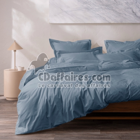 Housse de couette 240 x 220 cm Grand H&ocirc;tel Signature Blue jean &mdash; Percale de coton peign&eacute; 80 fils/cm&sup2;