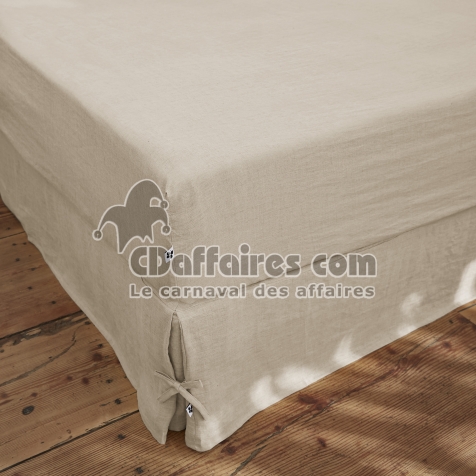 Drap Housse 90 x 190 cm &ndash; Lin Lav&eacute; Fran&ccedil;ais Luxe Soline &ndash; Sable