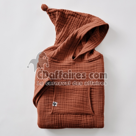 Poncho enfant mixte 6/10 ans en quadruple gaze de coton 220 g/m&sup2; &ndash; Ga&iuml;a Terracotta