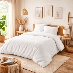 Parure de couette NIDRA 240 x 220 cm &ndash; Coton nid d&rsquo;abeille &ndash; Blanc &ndash; 2 taies 65 x 65 cm