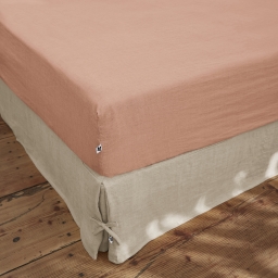 Drap Housse 90 x 190 cm &ndash; Lin Lav&eacute; Fran&ccedil;ais Luxe Soline &ndash; Vieux rose