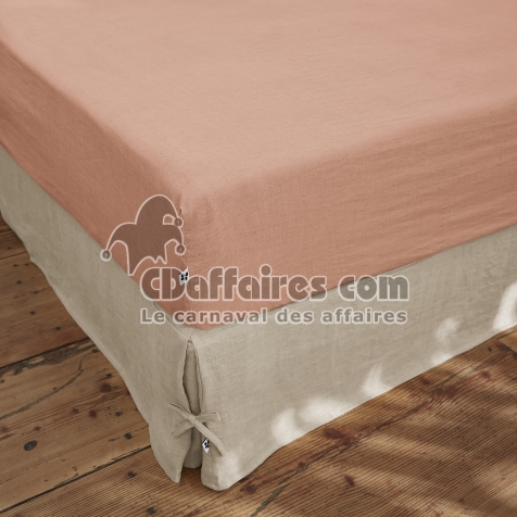 Drap Housse 90 x 190 cm &ndash; Lin Lav&eacute; Fran&ccedil;ais Luxe Soline &ndash; Vieux rose