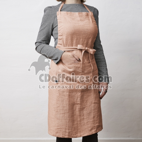 Tablier ajustable 70 x 85 cm &ndash; Lin lav&eacute; fran&ccedil;ais 160 g/m&sup2; &ndash; Soline Vieux rose