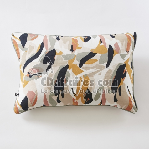 Coussin d&eacute;houssable 40 x 60 cm &ndash; Gaze de coton imprim&eacute;e JULIA &ndash; Passepoil contrast&eacute;