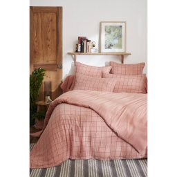 Housse de couette réversible 260 x 240 cm – Gaze de coton tissée-teinte GAÏA MATCH – Rose Pêche