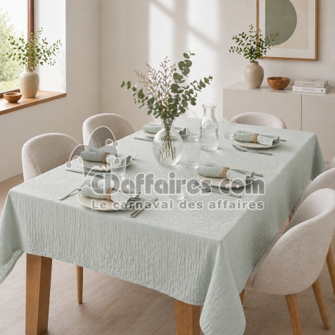 Nappe rectangle 150 x 250 cm + 6 serviettes de table &ndash; Double gaze de coton GA&Iuml;A Eucalyptus